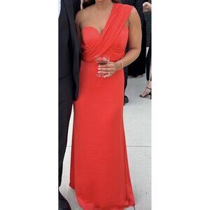 HALSTON Roselle One-Shoulder Cotton Blend Crepe Gown in Orange Spice Size US 2